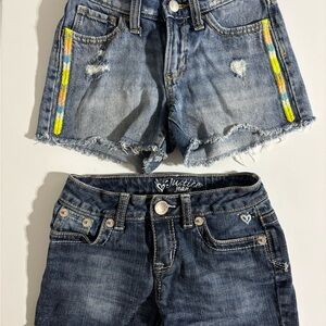 Bundle lot Justice Girls' Blue Denim Shorts & Old Navy Multicolor Trim shorts
